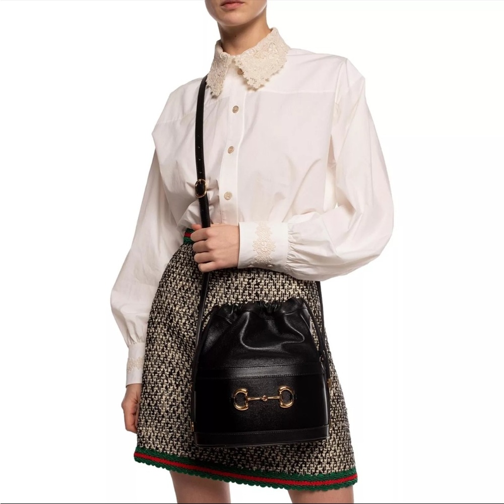Auht GUCCI Horsebit 1955 Black Leather Shoulder Crossbody Bag